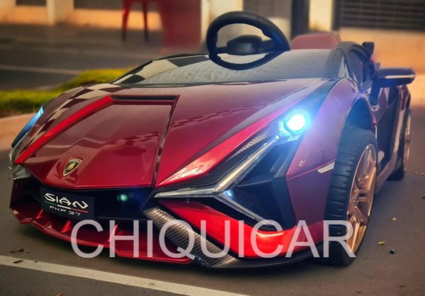 Batería coche infantil Lamborghini Sian 12 voltios con RC metalizado rojo ruedas de goma y silla en piel - Imagen 2