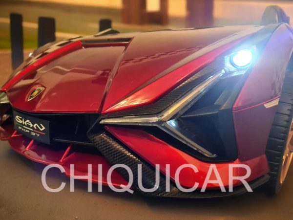 Batería coche infantil Lamborghini Sian 12 voltios con RC metalizado rojo ruedas de goma y silla en piel - Imagen 3