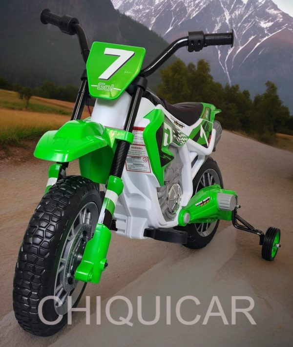 Moto de cross para niños de 12 voltios verde.