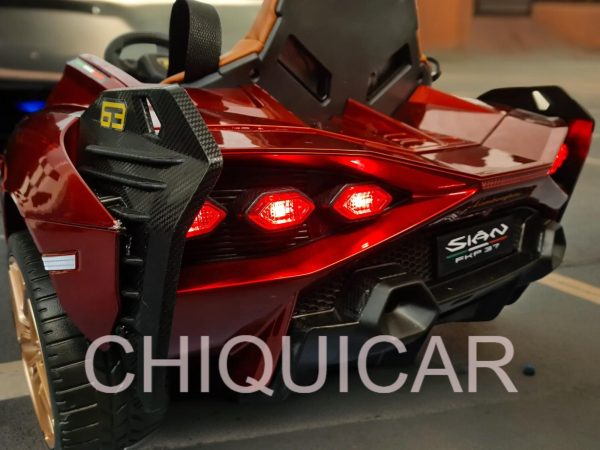 Batería coche infantil Lamborghini Sian 12 voltios con RC metalizado rojo ruedas de goma y silla en piel - Imagen 4