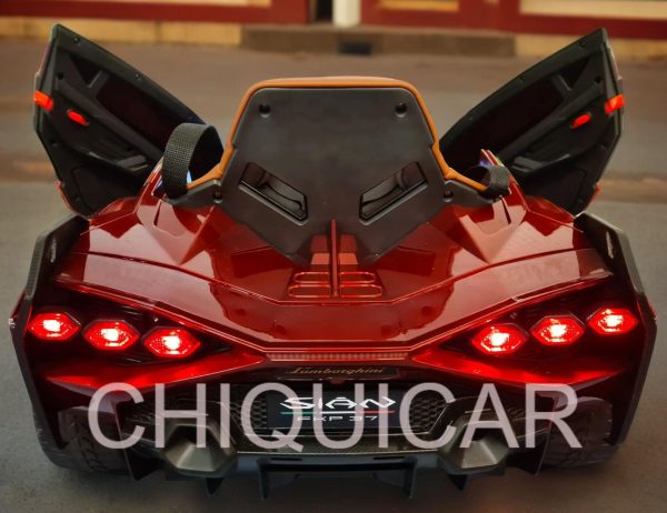 Batería coche infantil Lamborghini Sian 12 voltios con RC metalizado rojo ruedas de goma y silla en piel - Imagen 5