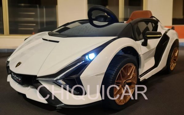 Coche infantil Lamborghini Sian 12 voltios con mando a distancia blanco