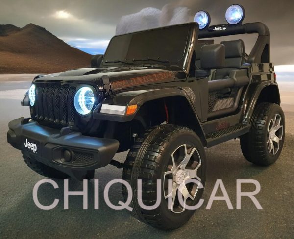 Coche infantil a batería Jeep Wrangler negro 12 voltios 4 ruedas motrices RC y arranque suave