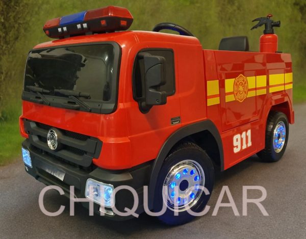 Coche de bomberos eléctrico para niños de 12 voltios con camión de bomberos RC de 2,4 G