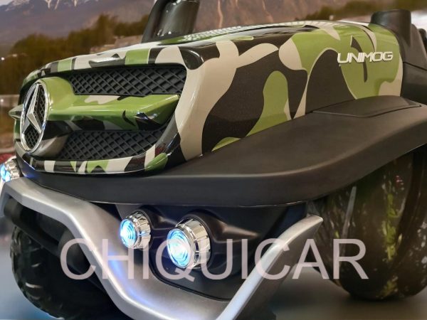 Coche eléctrico infantil Mercedes Unimog camuflaje 4×4 2 personas - Imagen 8