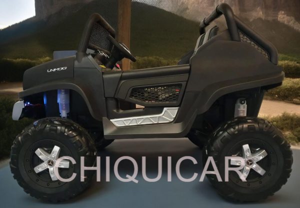 Coche eléctrico para niños Mercedes Unimog para 2 personas con tracción a las 4 ruedas negro mate - Imagen 7